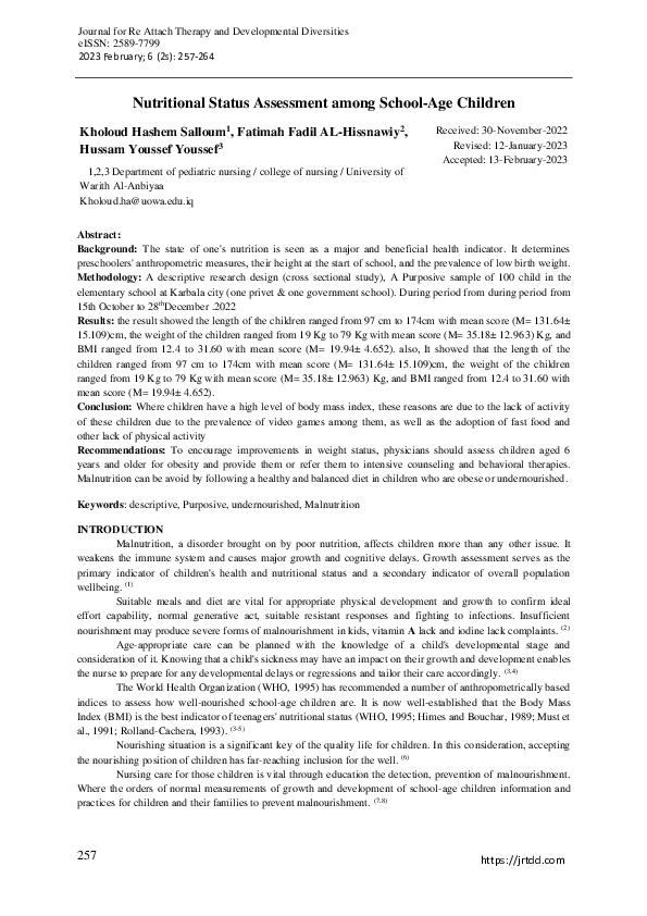 (PDF) Nutritional Status Assessment among School-Age Children