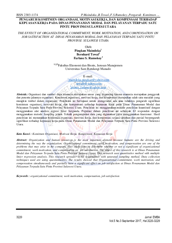(PDF) The ; Effect of Organizational Commitment, Work Motivation, and ...