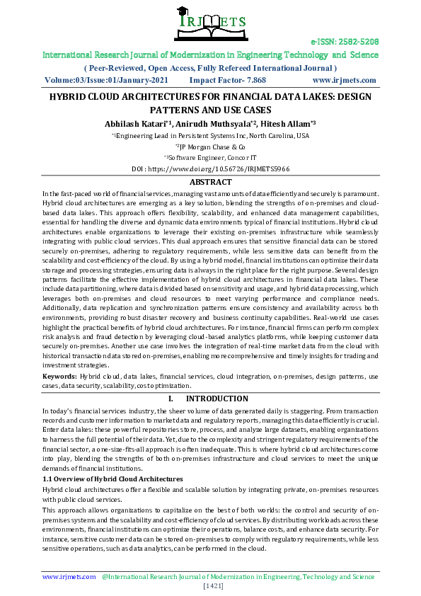 (PDF) HYBRID CLOUD ARCHITECTURES FOR FINANCIAL DATA LAKES: DESIGN ...