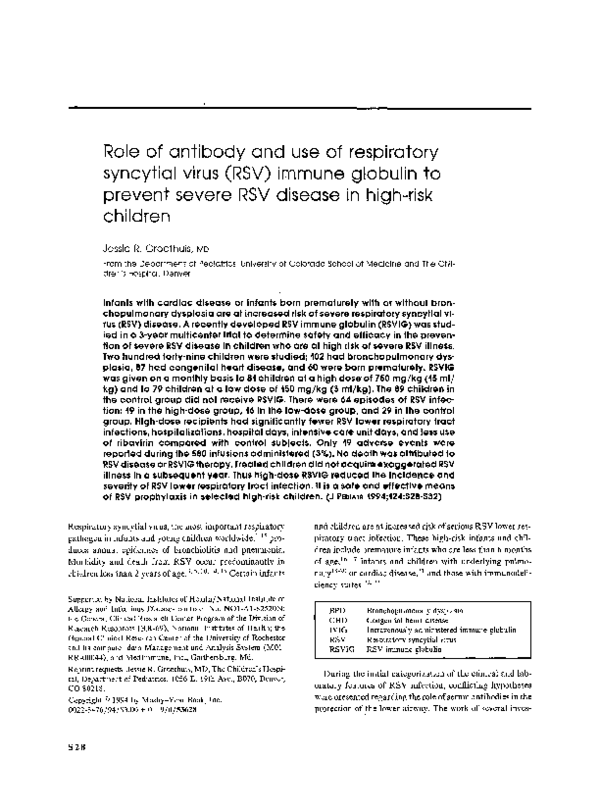 (PDF) Role of antibody and use of respiratory syncytial virus (RSV ...