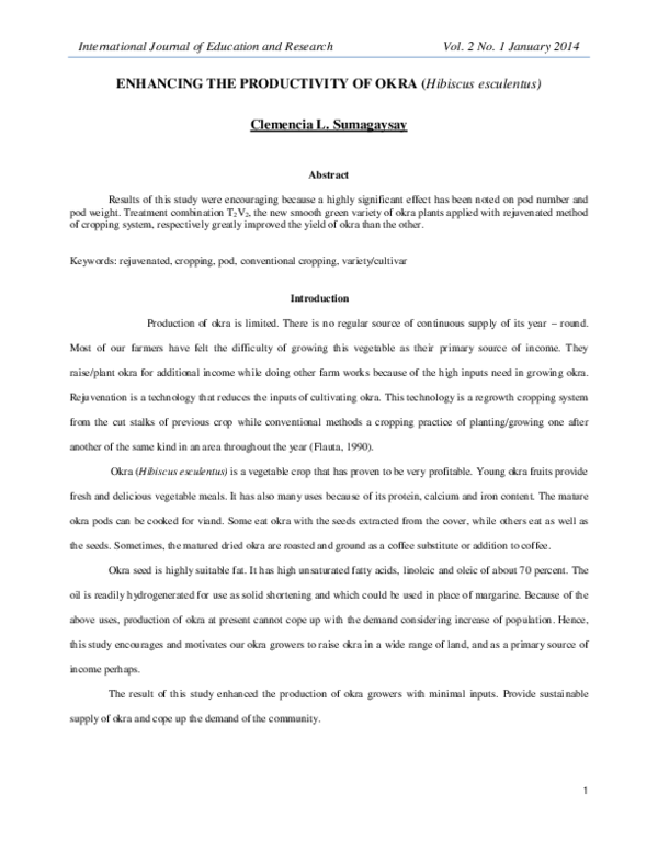 (PDF) ENHANCING THE PRODUCTIVITY OF OKRA (Hibiscus esculentus