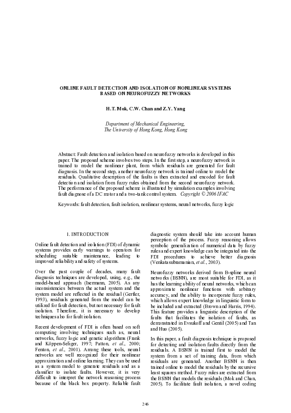 (PDF) Online fault detection and isolation of nonlinear systems based ...