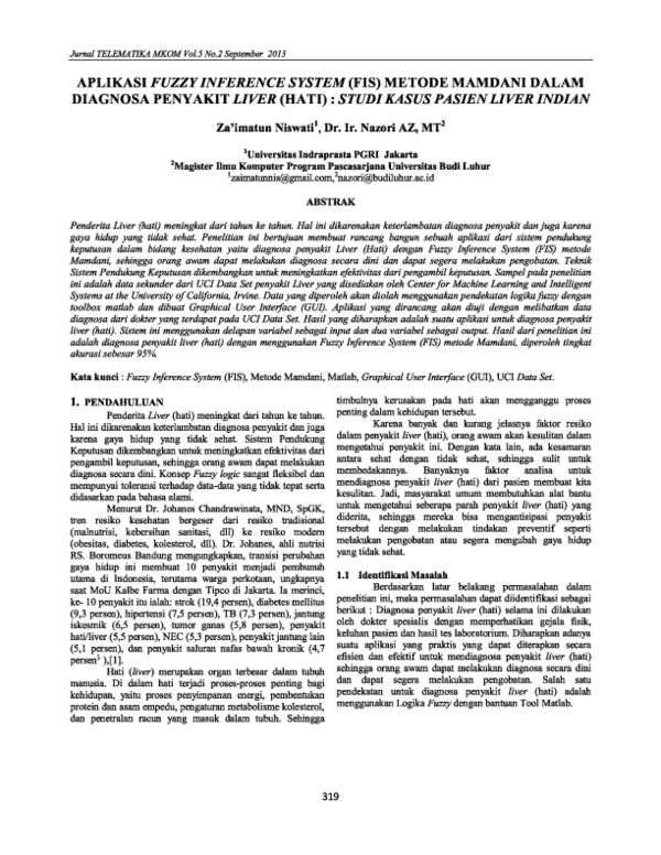(PDF) Aplikasi Fuzzy Inference System (Fis) Metode Mamdani Dalam ...