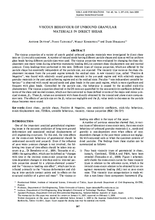 (PDF) Viscous Behaviour of Unbound Granular Materials in Direct Shear