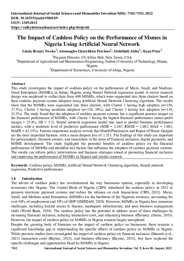 (PDF) The Impact of Cashless Policy on the Performance of Msmes in ...