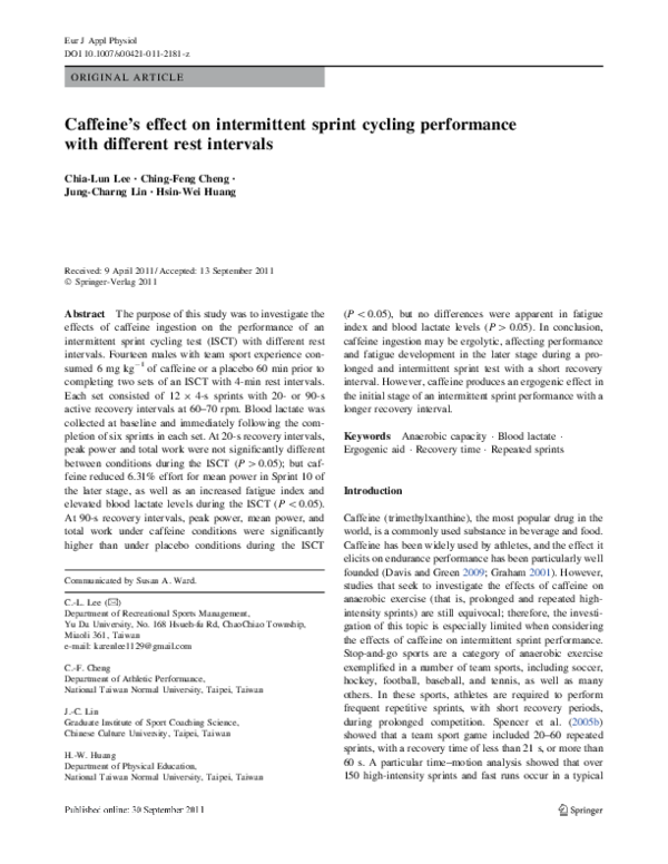 (PDF) Caffeine’s effect on intermittent sprint cycling performance with ...