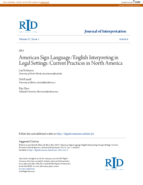 (PDF) American Sign Language/English Interpreting in Legal Settings
