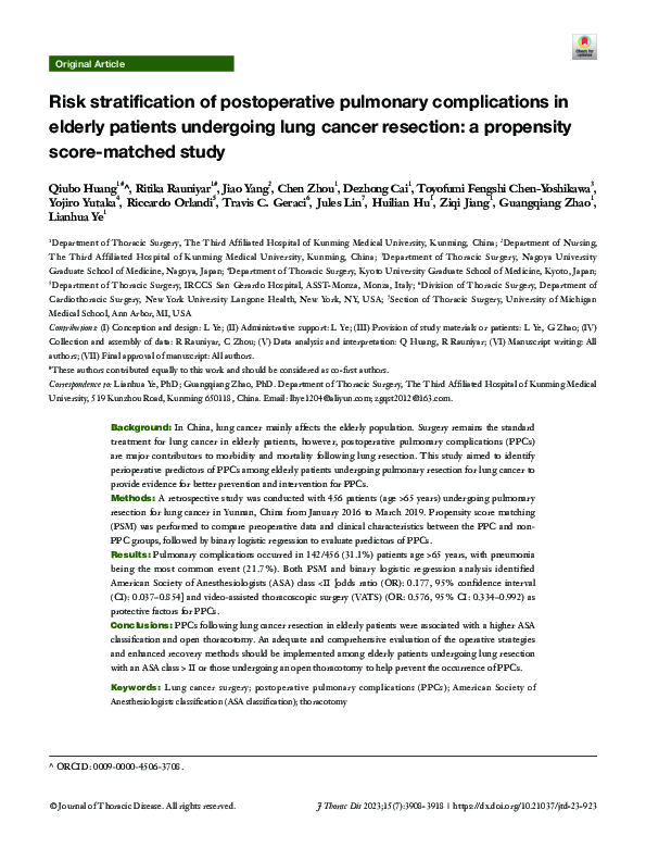 (PDF) Risk stratification of postoperative pulmonary complications in ...