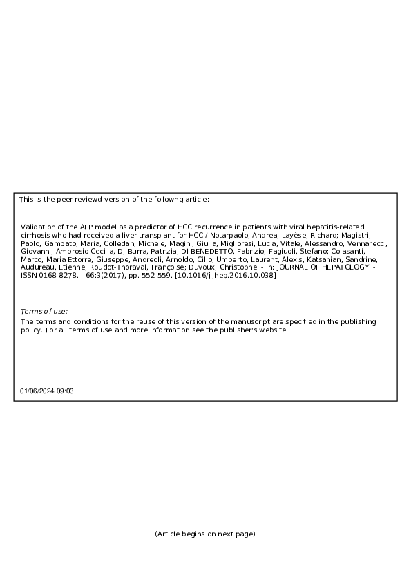 (PDF) Validation of the AFP model as a predictor of HCC recurrence in ...