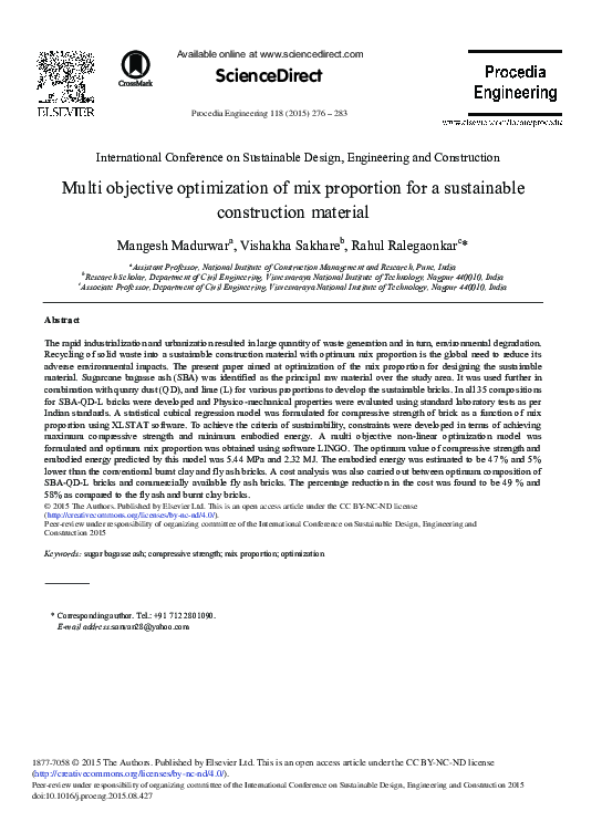 (PDF) Multi Objective Optimization of Mix Proportion for a Sustainable ...