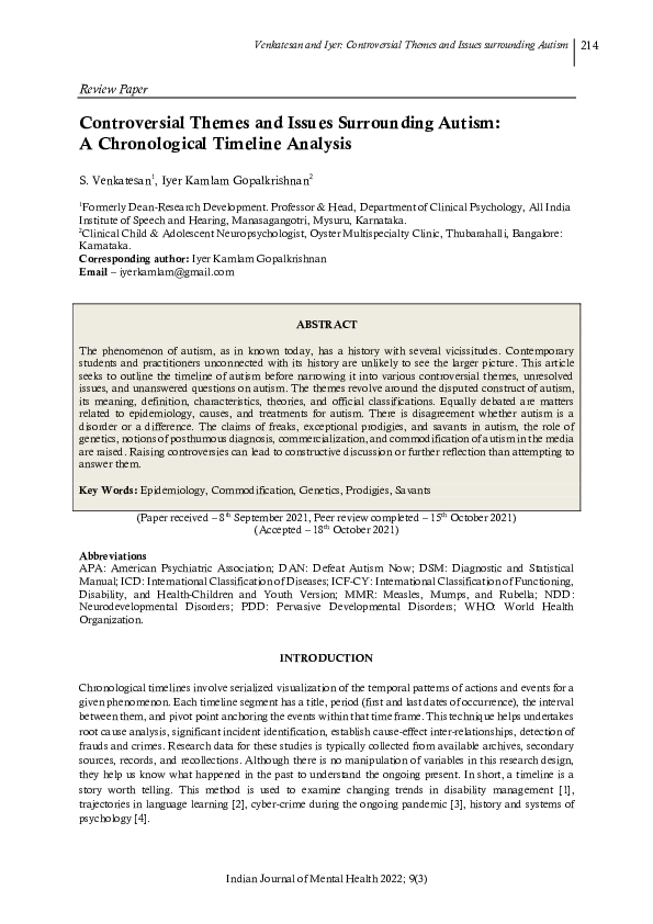 (PDF) Controversial Themes and Issues Surrounding Autism: A ...