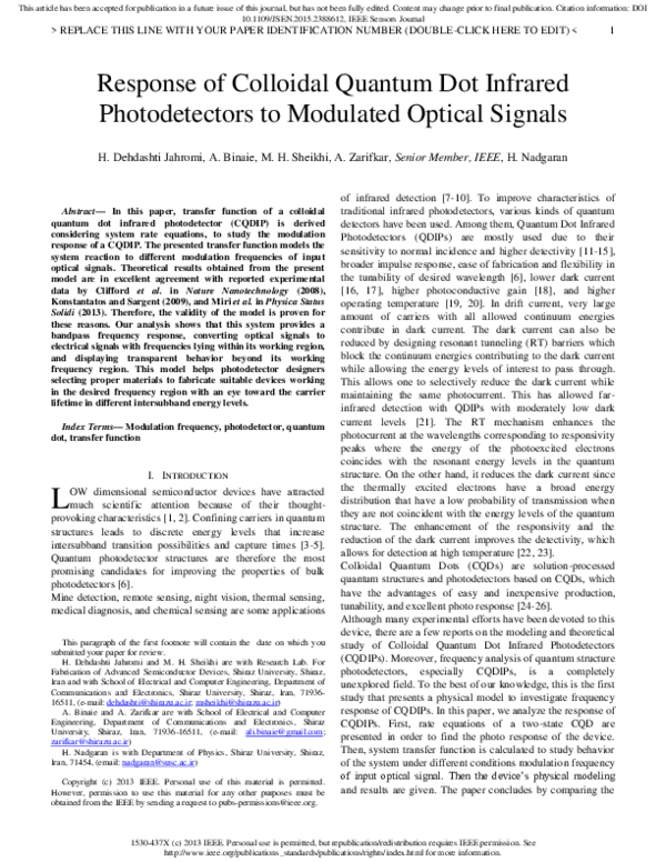 (PDF) Response of Colloidal Quantum Dot Infrared Photodetectors to ...