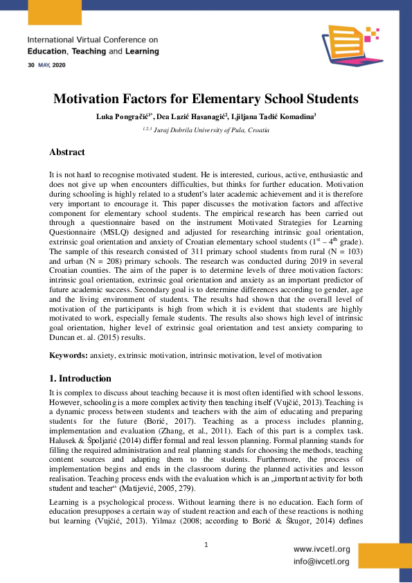 (PDF) Motivation Factors for Elementary School Students