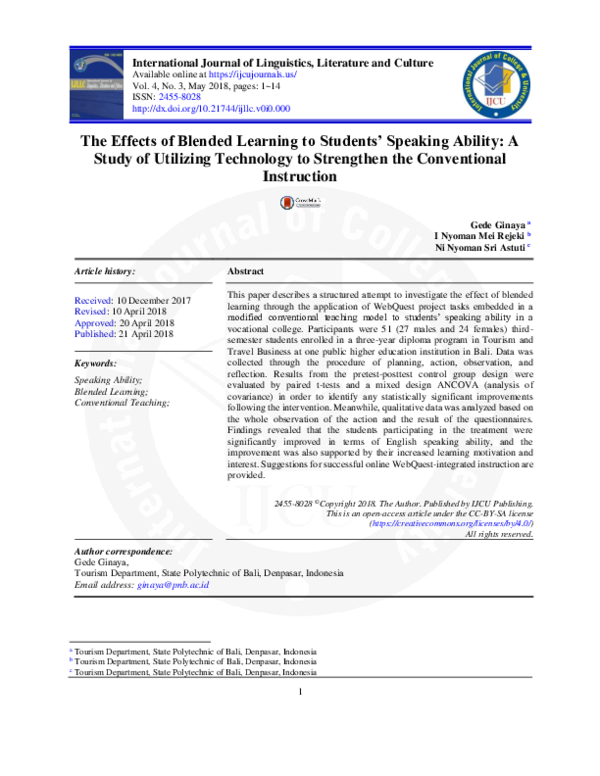 (PDF) The effects of blended learning to students’ speaking ability
