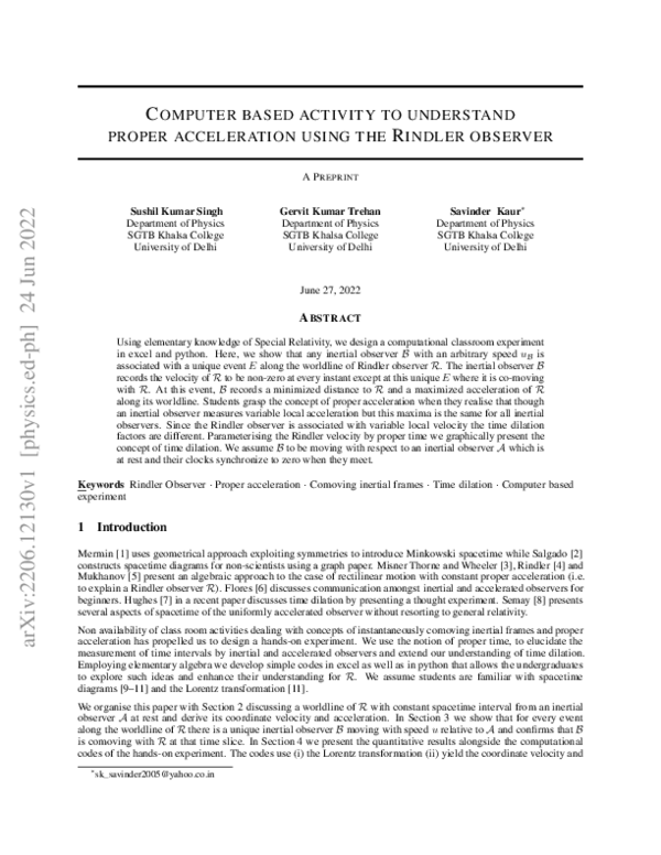 (PDF) Computer based activity to understand proper acceleration using ...