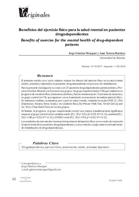 (PDF) Beneficios del ejercicio físico para la salud mental en pacientes ...