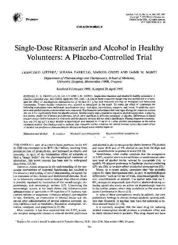 (PDF) Single-dose ritanserin and alcohol in healthy volunteers: A ...