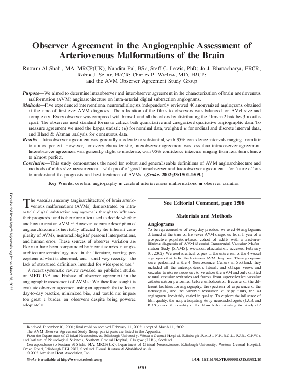 (PDF) Observer Agreement in the Angiographic Assessment of ...