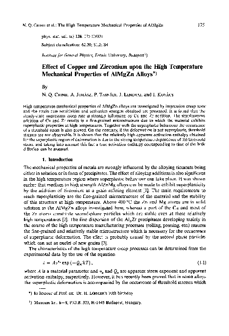 (PDF) Effect of copper and zirconium upon the high temperature ...