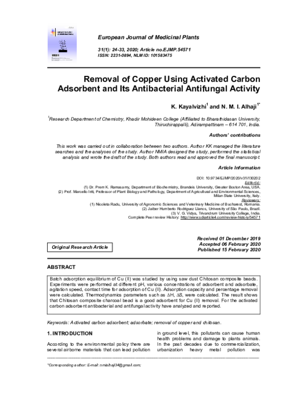 (PDF) Removal of Copper Using Activated Carbon Adsorbent and Its ...