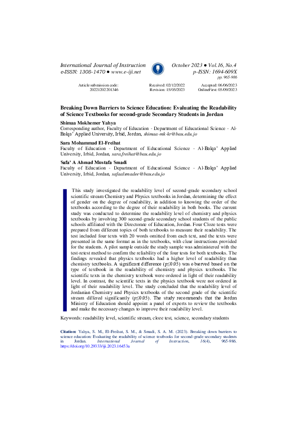 (PDF) Breaking Down Barriers to Science Education Evaluating the