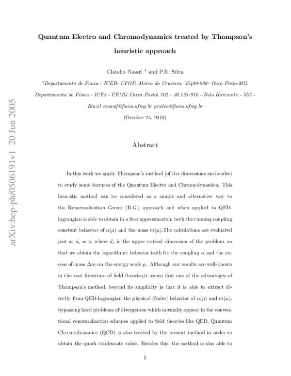 (PDF) Quantum Electrodynamics and Chromodynamics Treated Through ...
