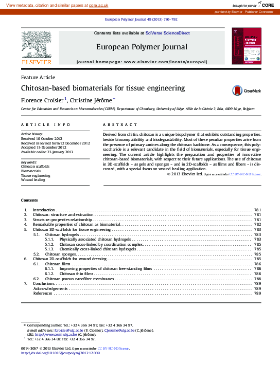 (PDF) Chitosan-based biomaterials for tissue engineering