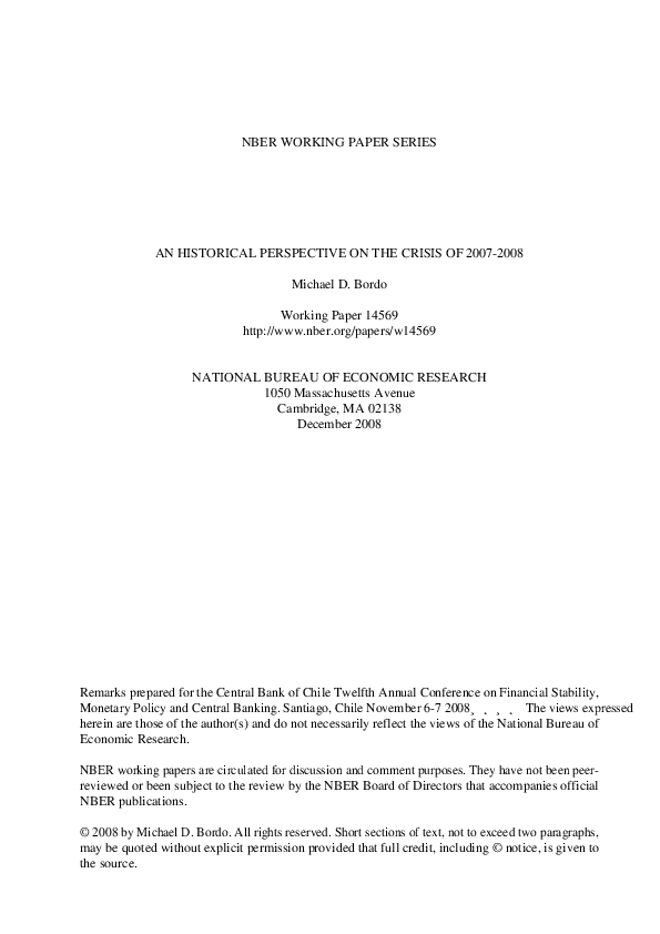 (PDF) An Historical Perspective on the Crisis of 2007-2008