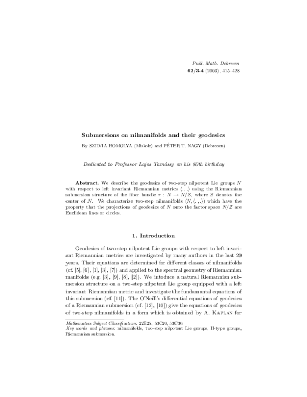(PDF) Submersions on nilmanifolds and their geodesics
