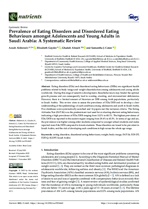 (PDF) Prevalence of Eating Disorders and Disordered Eating Behaviours ...
