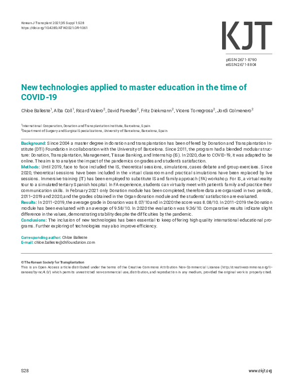 (PDF) New technologies applied to master education in the time of COVID-19