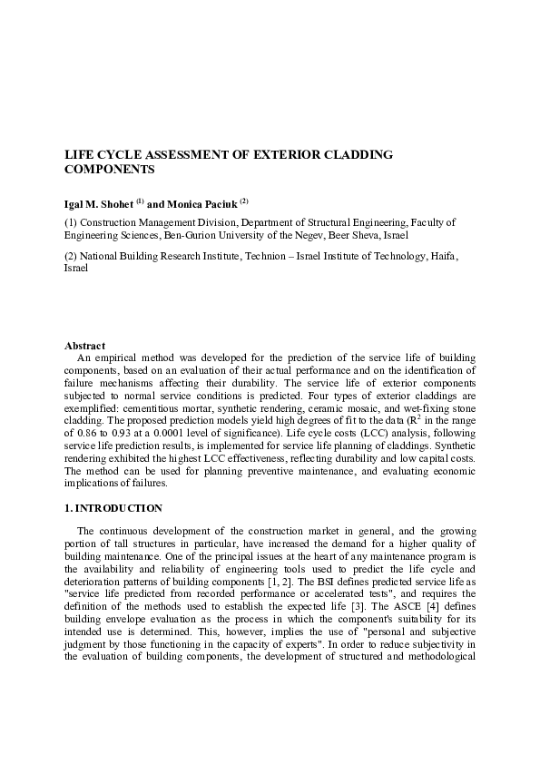 (PDF) Life cycle assessment of exterior cladding components