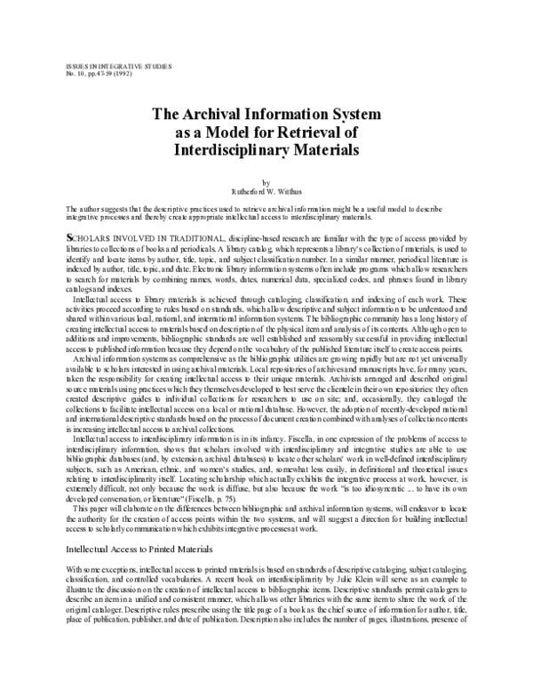 (PDF) The Archival Information System as a Model for Retrieval of ...