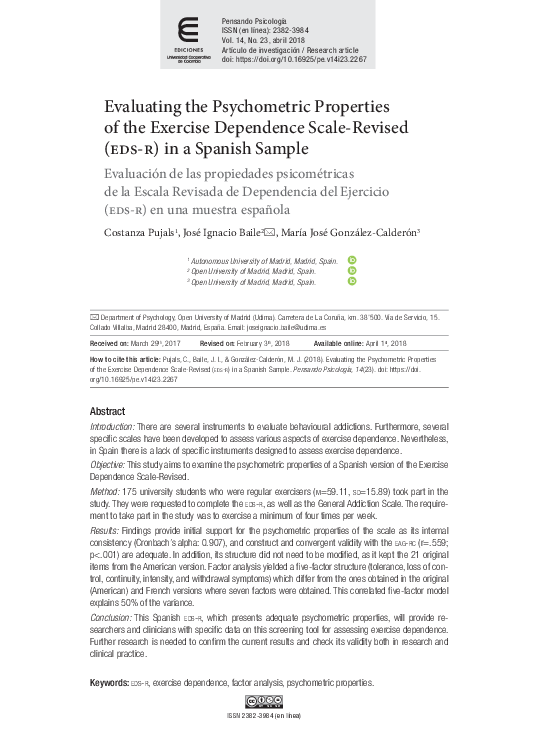 (PDF) Evaluating the Psychometric Properties of the Exercise Dependence ...