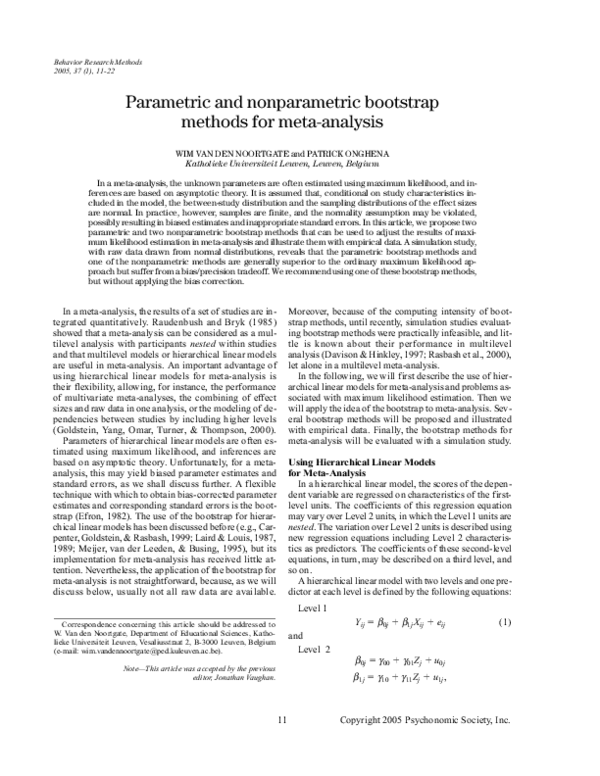 (PDF) Parametric and nonparametric bootstrap methods for meta-analysis