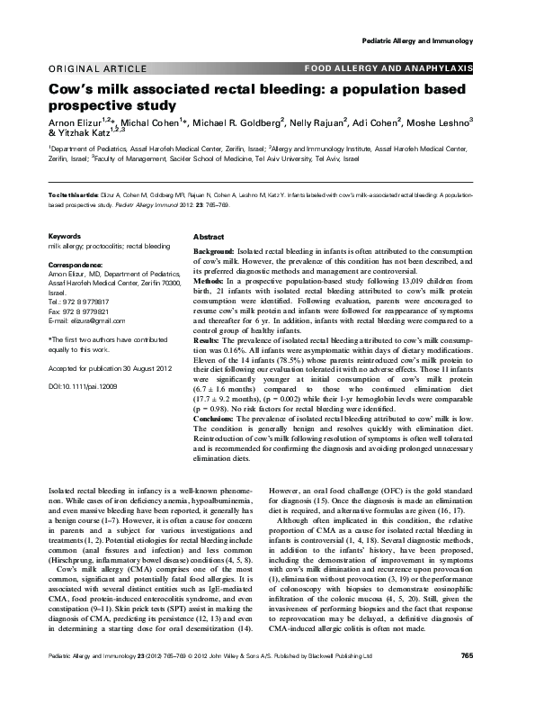 (PDF) Cow's milk associated rectal bleeding: a population based ...