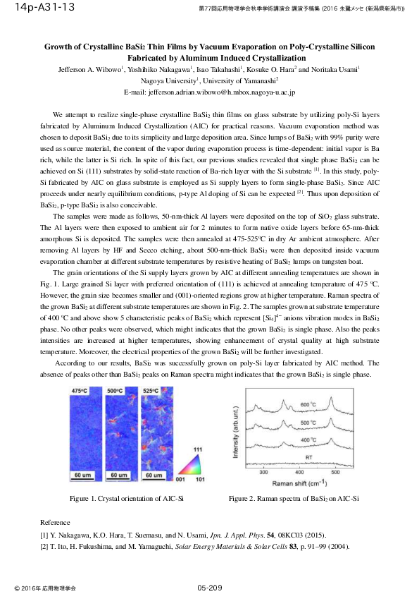 (PDF) Growth of Crystalline BaSi 2 Thin Films by Vacuum Evaporation on ...
