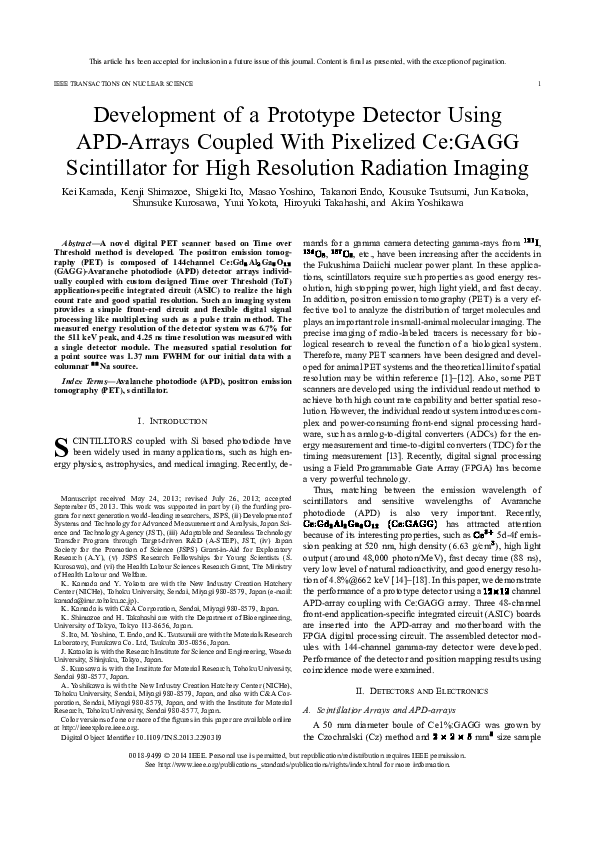 (PDF) Development of a Prototype Detector Using APD-Arrays Coupled With ...