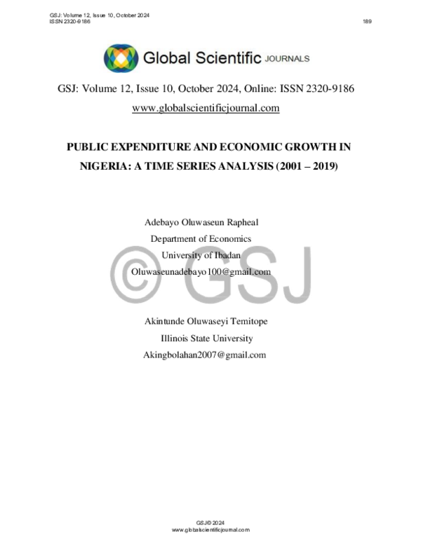 (PDF) PUBLIC EXPENDITURE AND ECONOMIC GROWTH IN NIGERIA: A TIME SERIES ...