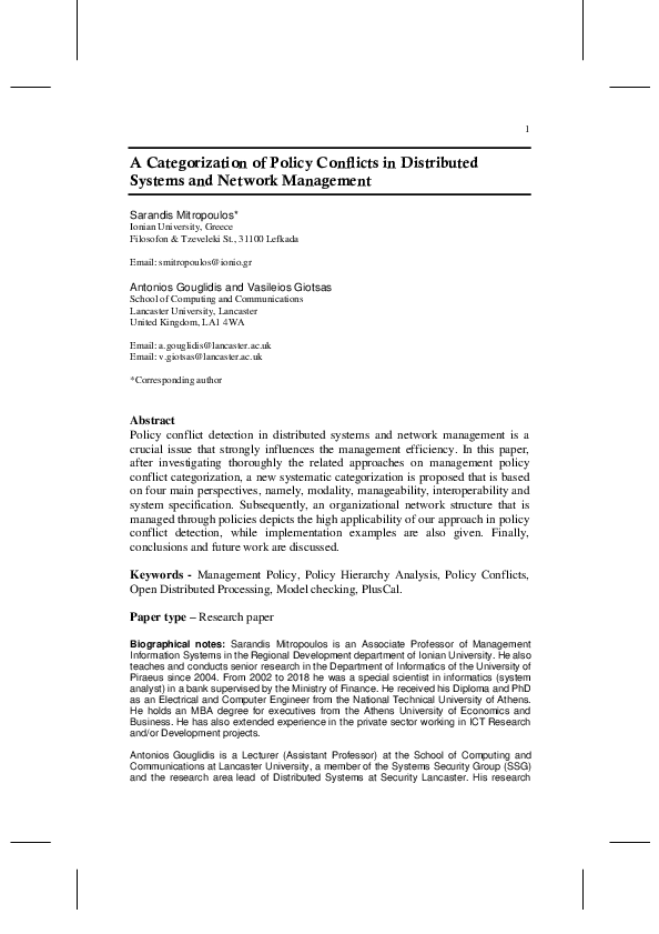 (PDF) A categorisation of policy conflicts in distributed systems and ...