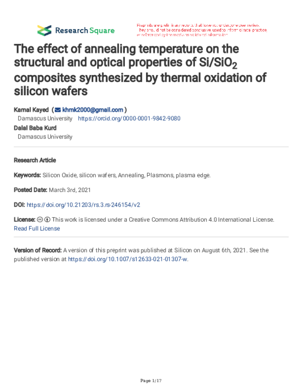 (PDF) The effect of annealing temperature on the structural and optical ...
