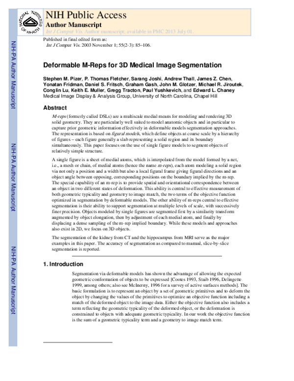 (PDF) Deformable M-Reps for 3D Medical Image Segmentation
