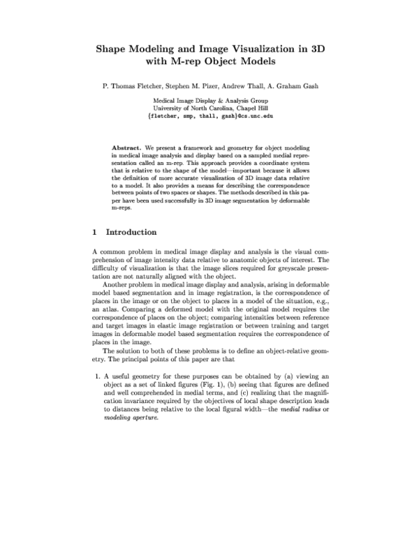 (PDF) Shape modeling and image visualization in 3D with m-rep object models