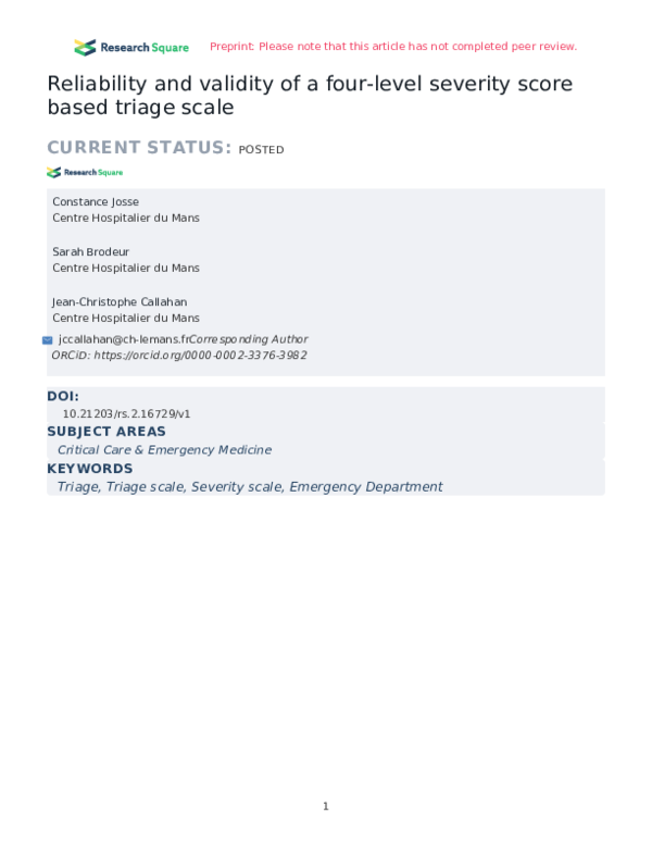 (PDF) Reliability and validity of a four-level severity score based ...