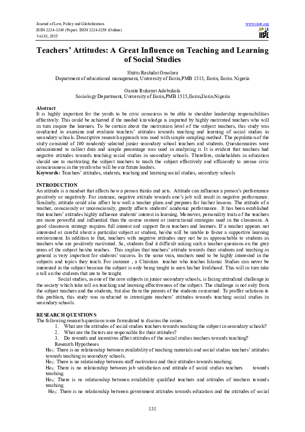 (PDF) Teachers’ Attitudes: A Great Influence on Teaching and Learning ...