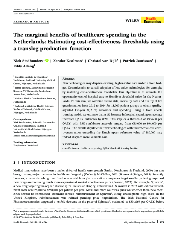 (PDF) The marginal benefits of healthcare spending in the Netherlands ...