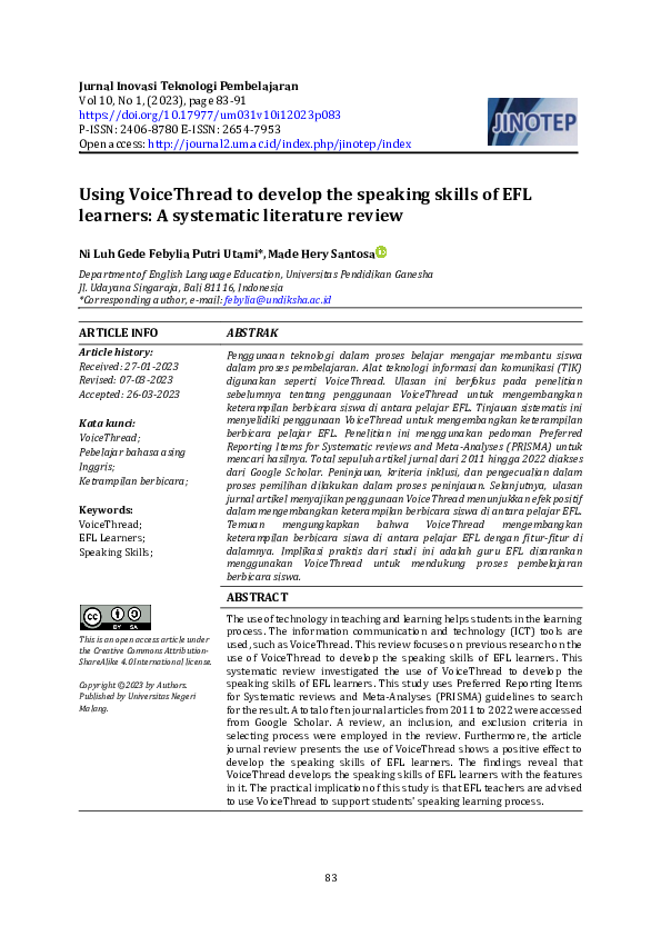(PDF) Using VoiceThread to develop the speaking skills of EFL learners ...