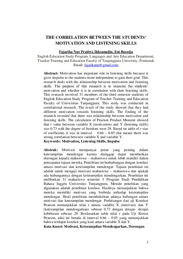 (PDF) The Correlation Between the Students’ Motivation and Listening Skills
