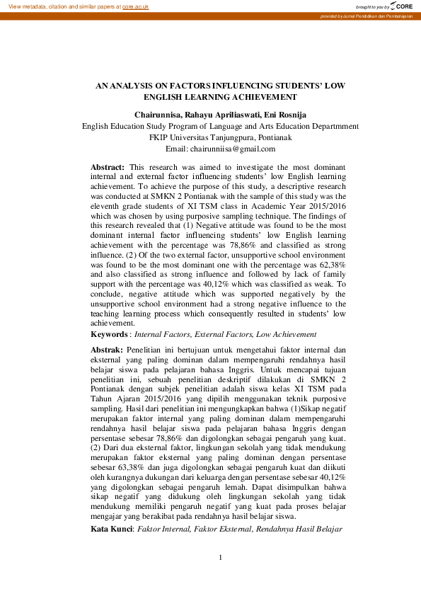 (PDF) An Analysis on Factors Influencing Students’ Low English Learning ...