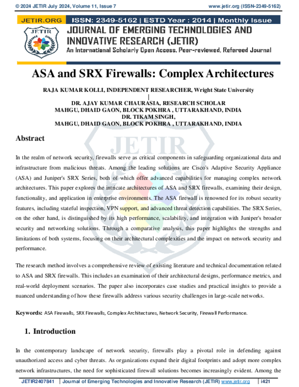 (PDF) ASA and SRX Firewalls: Complex Architectures | RAJA KUMAR KOLLI ...